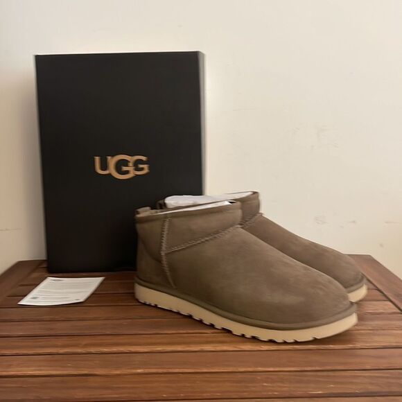 UGG Classic Ultra Mini Booties Hickory Men Size 8 Women Size 9 - Picture 1 of 12